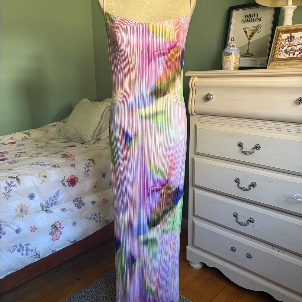 Watercolor Pleated Maxi Dress